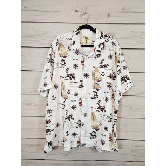 White Sands Men's Aruba Boat Vacation Printed Short Sleeve Button Down Shirt XL - Picture 1 of 5
